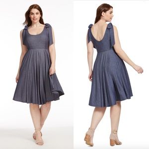 Hutch Chambray Shoulder Tie Skater Dress Plus Size